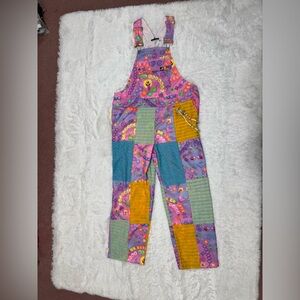 New large unisex pink patchwork overalls pants festival rave Kandi kid y2k raver